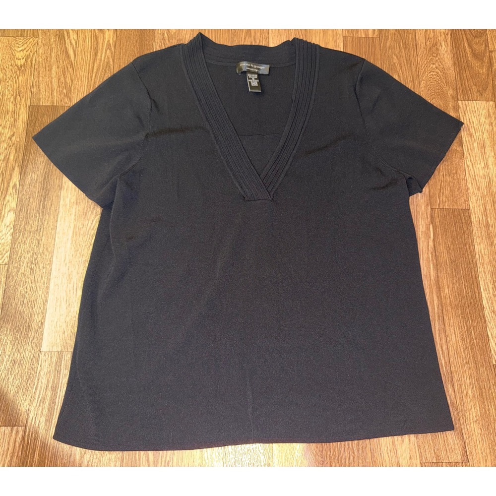 Cable & Gauge Black V-Neck Short Sleeve Knit Sweater Top Plus Size 1X C36711W